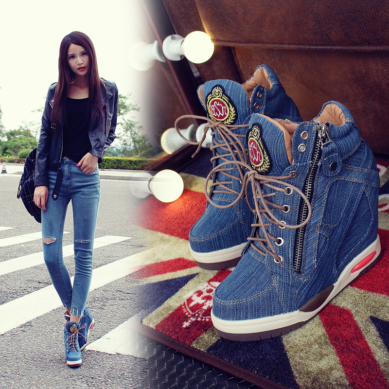 Sneaker Zone - Tamanho grande feminino denim cunhas tênis